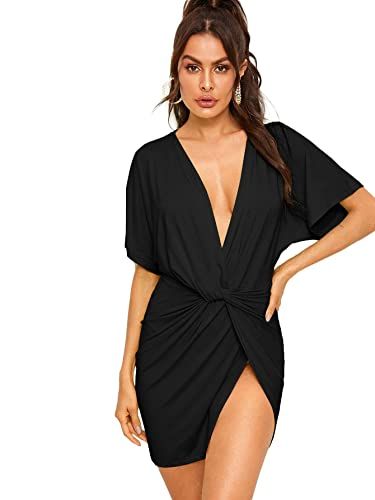 Plunging High Slit Mini Party Dress