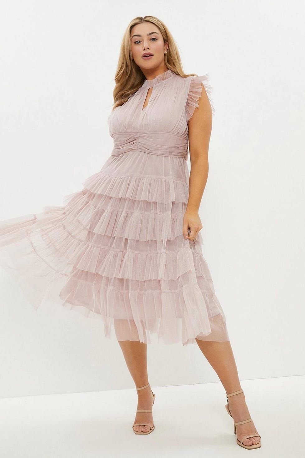 Plus Size Tulle Tiered Frill Sleeve Dress