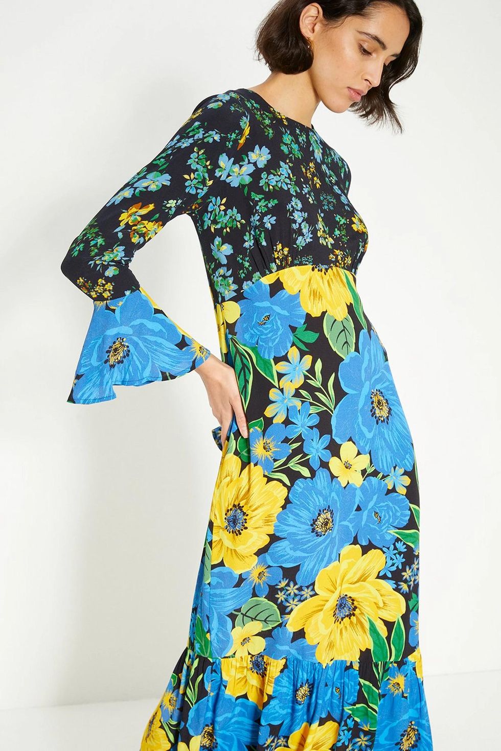 Patch Print Bold Floral Midi Dress