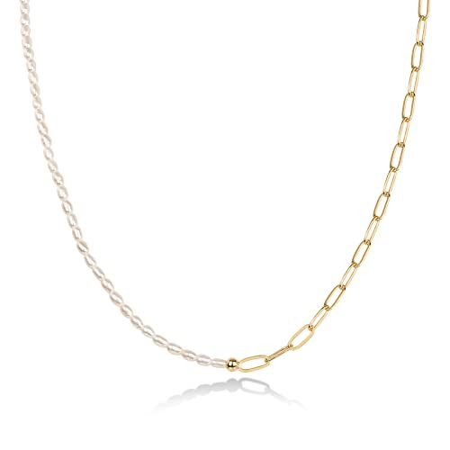 14K Gold Plated Paper Clip Pearl Necklace