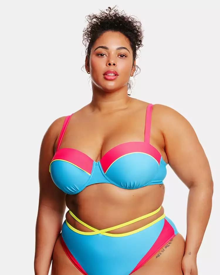 Womens High Waisted Bikini Sets Color Block Zipper Sexy Swimsuit