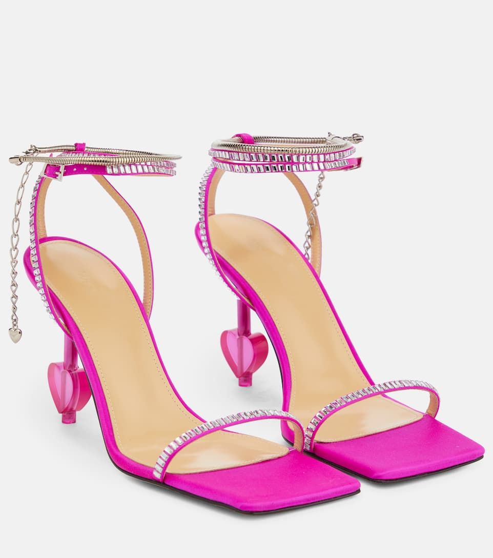 Heart embellished satin sandals