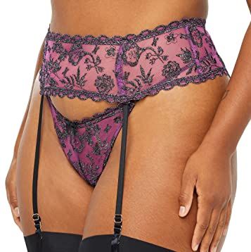 Ladies Embroided Mesh & Satin Thong Panty - Cherry