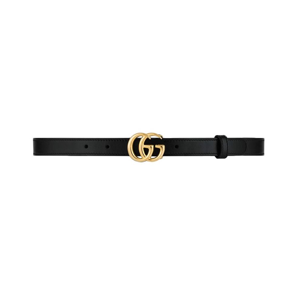 GG Marmont Thin Leather Belt with Shiny Buckle