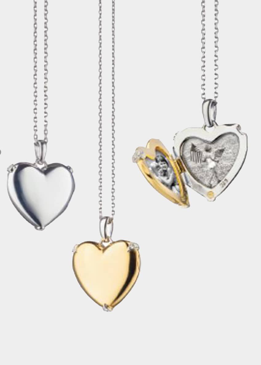 18-karat Yellow Gold & Sterling Silver Heart Locket Necklace w/ Diamond Accents