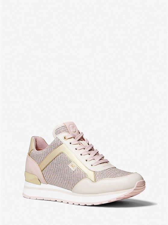 Maddy Leather and Glitter Chain-Mesh Trainer