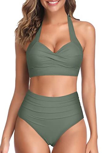  Pink Queen Women's High Waisted Bikini Set Plus Size Strapless  Bandeau High Cut Bathing Suit Swimsuit Army Green 3XL : Clothing, Shoes &  Jewelry