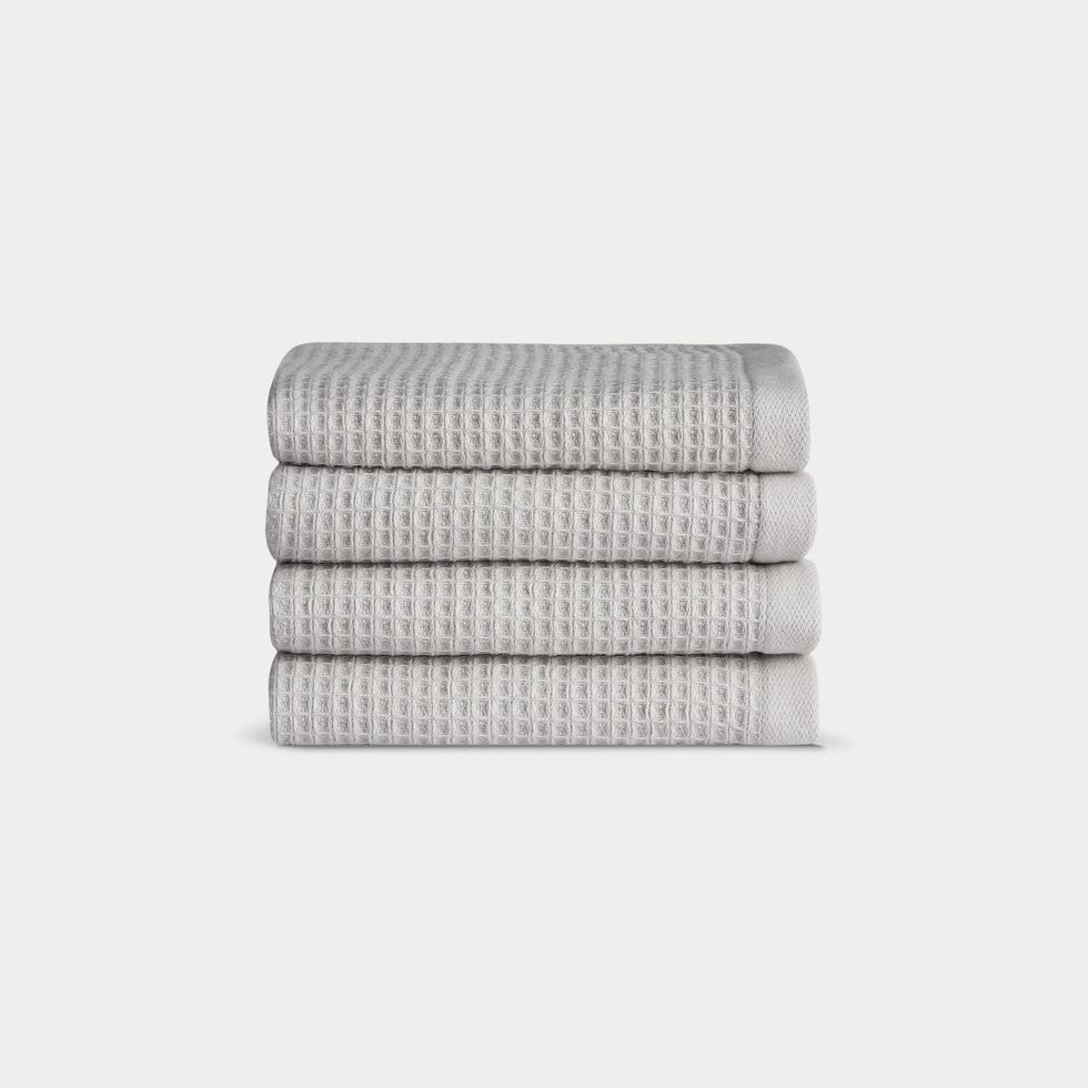 Contemporary Home Living Set of 4 Solid Mineral Gray Waffle Terry Dish Towel,  26
