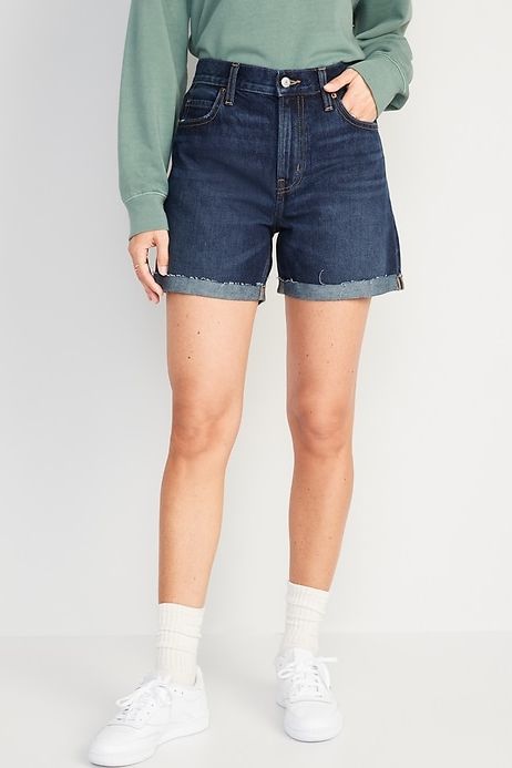 High-Waisted Slouchy Straight Cut-Off Jean Shorts