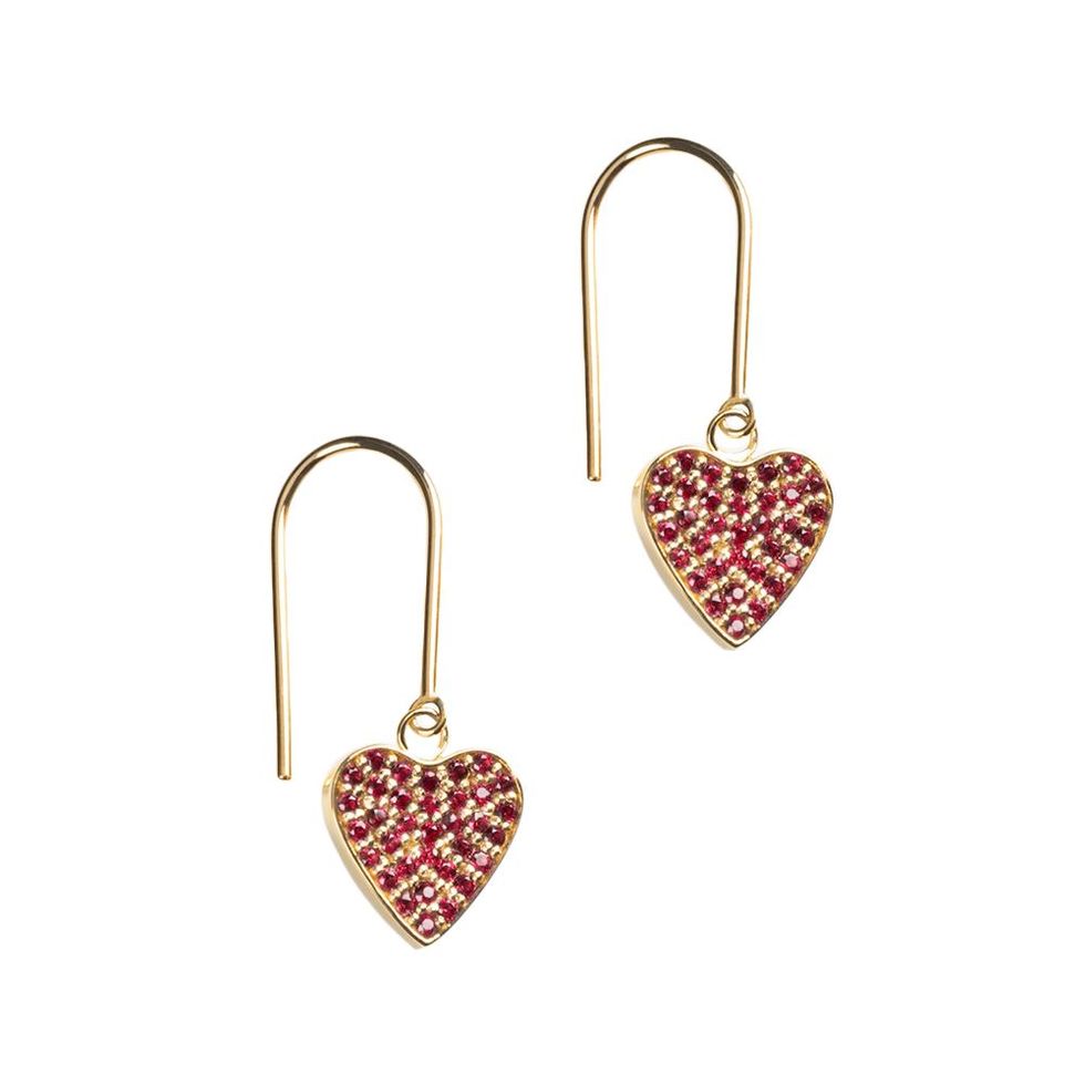 Petite Ruby Pave Heart Drop Earrings