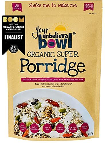 Your UnbelievaBowl - Organic Super Porridge / Overnight Oats, 1.4kg, 25% Superfoods, 28 Servings, 71p Per Serving, Gluten Free Oats, Chia, Hemp & Pumpkin Seed, Cacao, Mulberry, Goji, Flaxseed, Almond