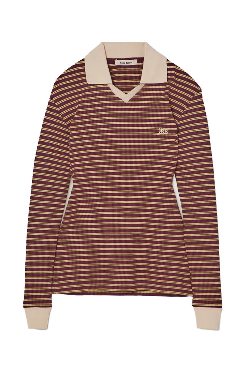 Sonic Striped Ribbed Stretch-Knit Polo Top