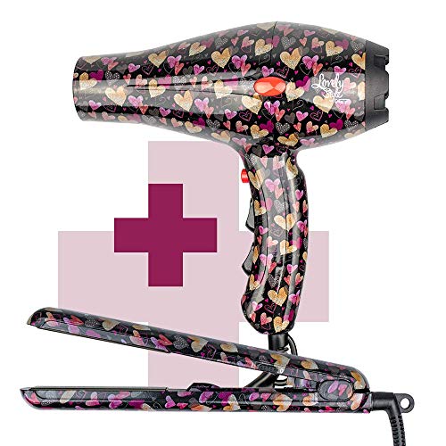 Pack secador y plancha de pelo con estampado Corazones