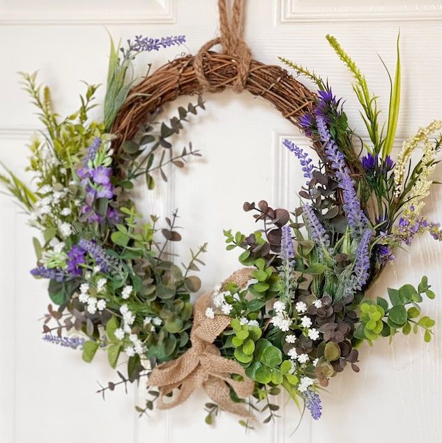 Eucalyptus Lavender and Gypsophila Door Wreath