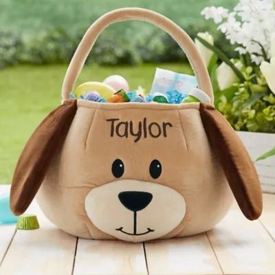 Puppy Dog Embroidered Plush Easter Basket