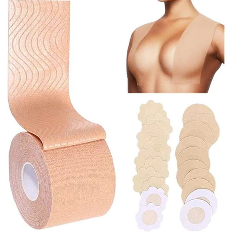 Lift Breast Nipple Covers Shape Breats Invisible Self Adhesive Push Up Bra  Backless Reusable Silicone Bra (L, Beige) at  Women's Clothing store