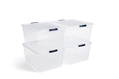 Rubbermaid Cleverstore Clear 71 Qt/18 Gal, Pack of 4 Stackable Large Storage Containers with Durable Latching Clear Lids, Visible Storage, Great for Tools, Sports Equipment, and Large Items
