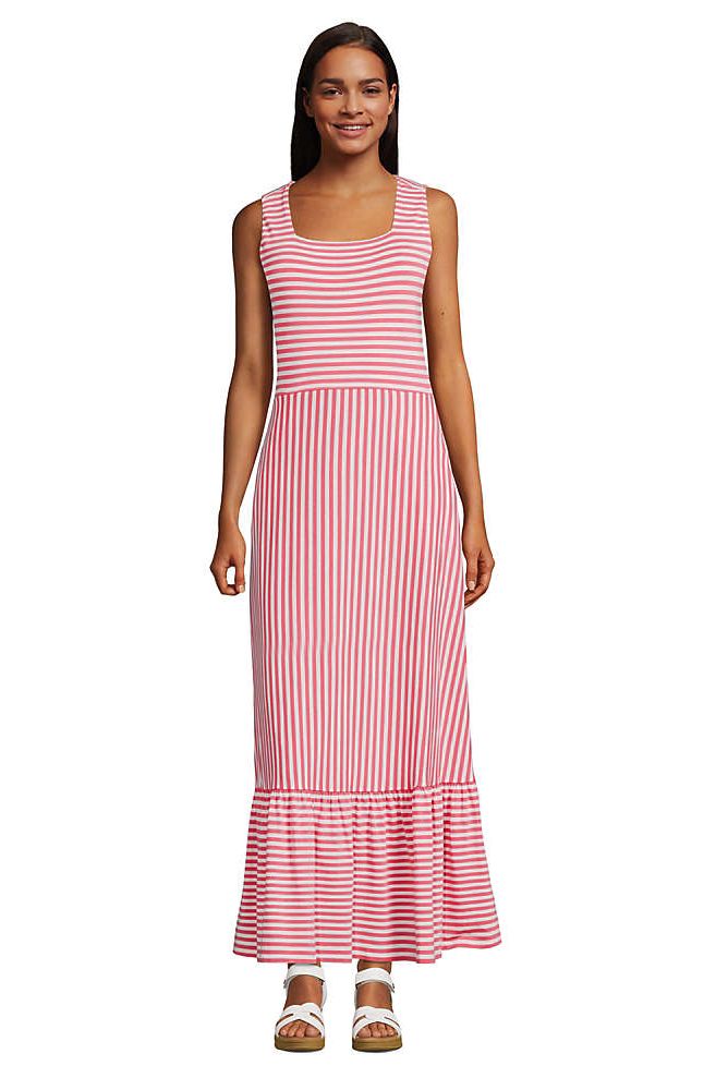 Women's Cotton Modal Square-Neck Tiered Maxi Dress