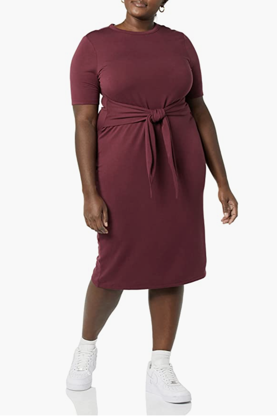 Supersoft Terry Short-Sleeved Crewneck Tie-Front Midi Dress