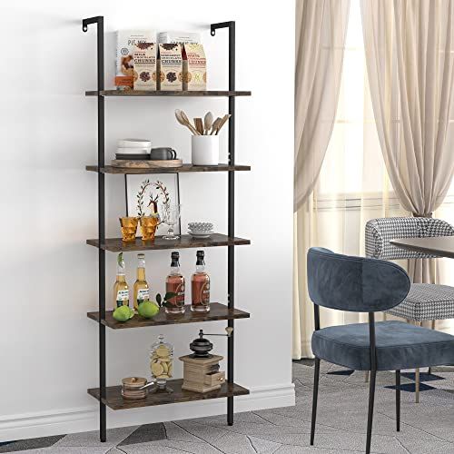 Industrial Wood Bookshelf Ladder Shelf