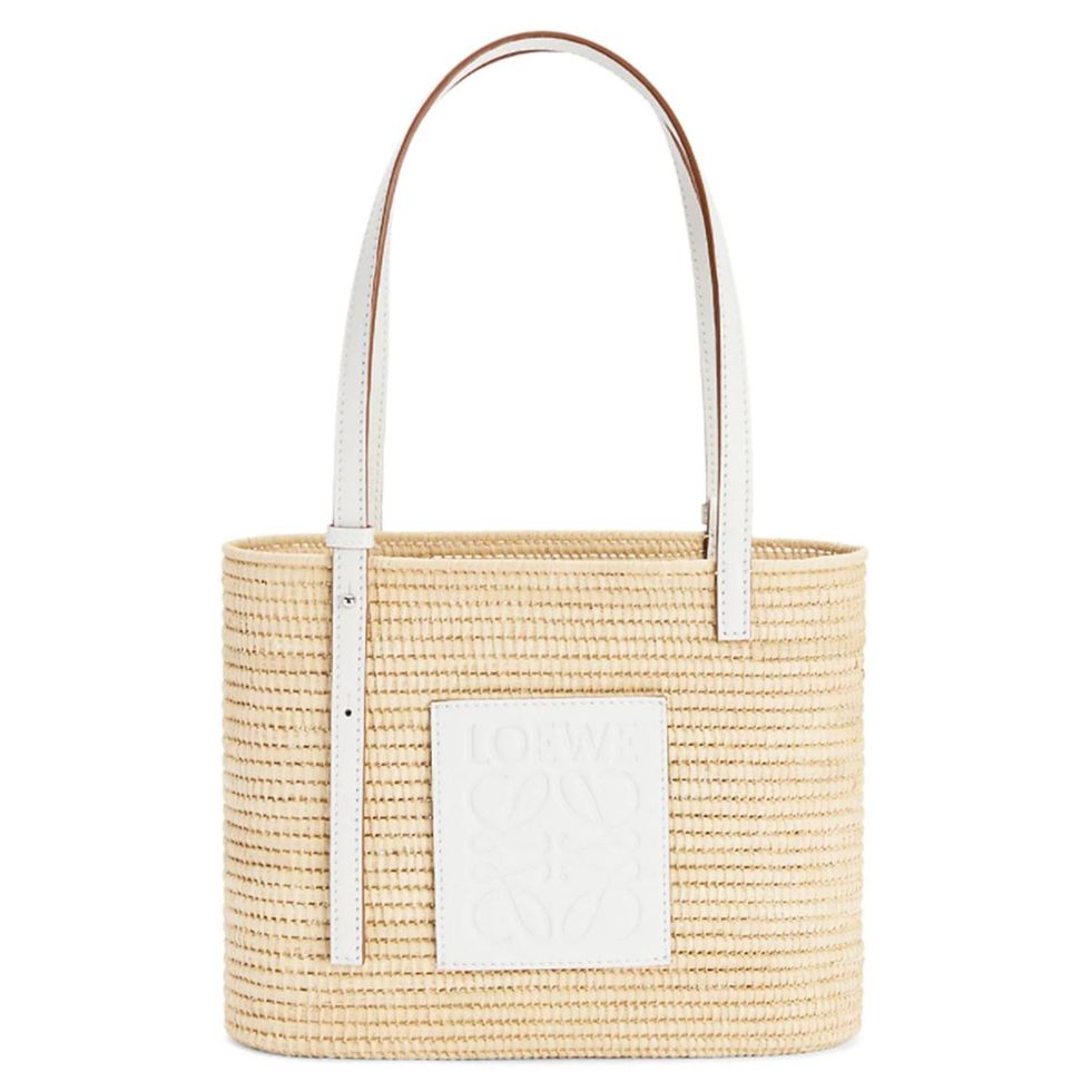 Paula's Ibiza Small Square Leather-Trimmed Raffia Basket Bag