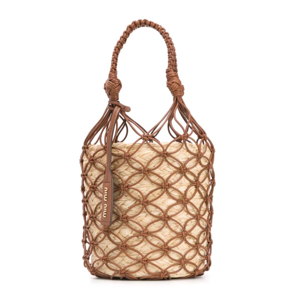 Netted Straw Bucket Bag