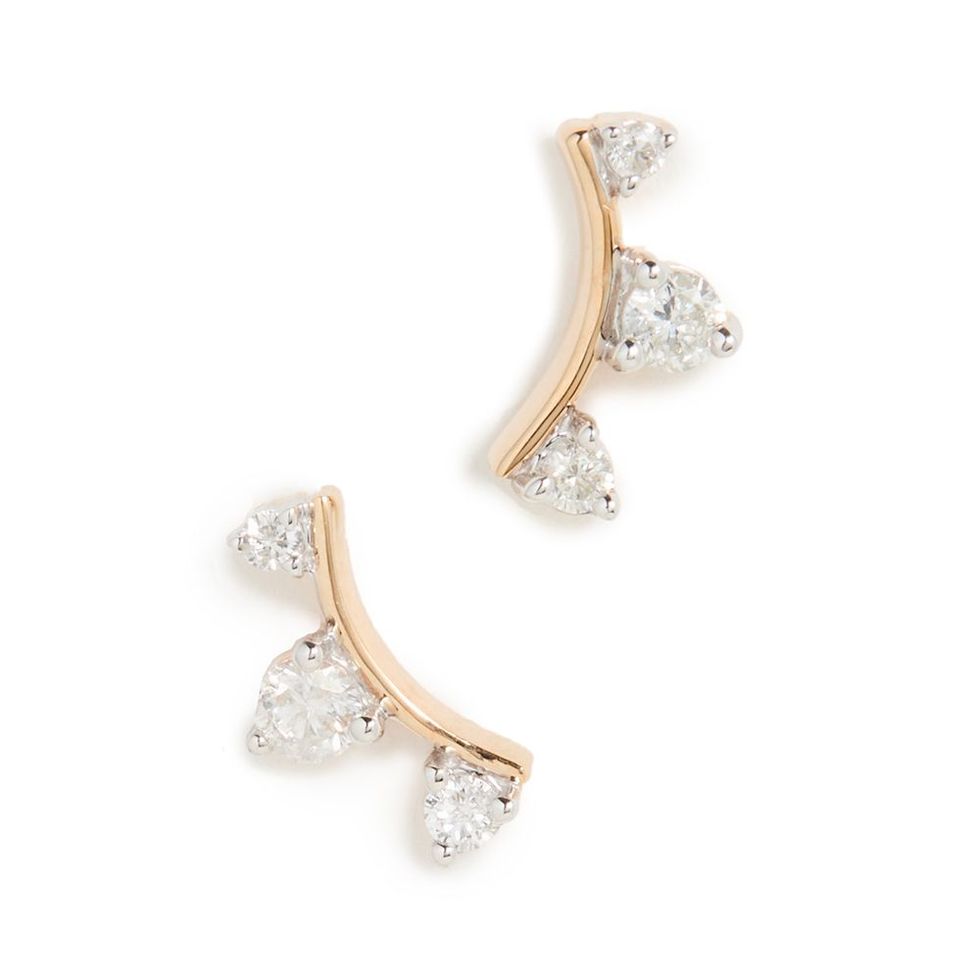14k Gold Three Diamond Amigos Curve Post Earrings