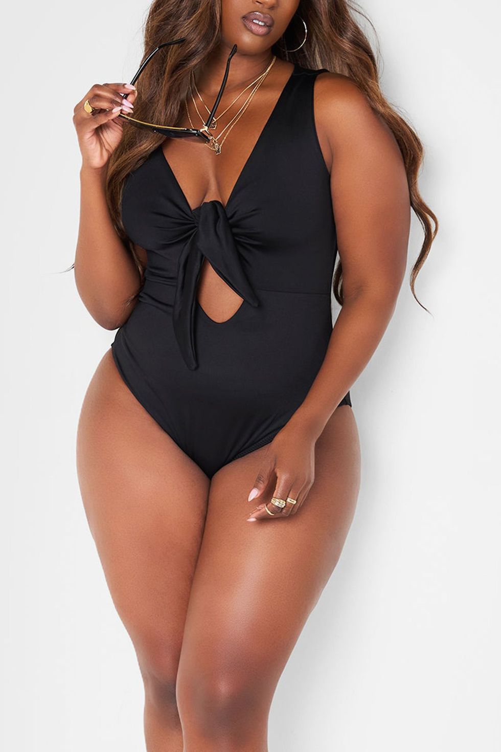 Plus Size Wrap Front Belted Swimsuit