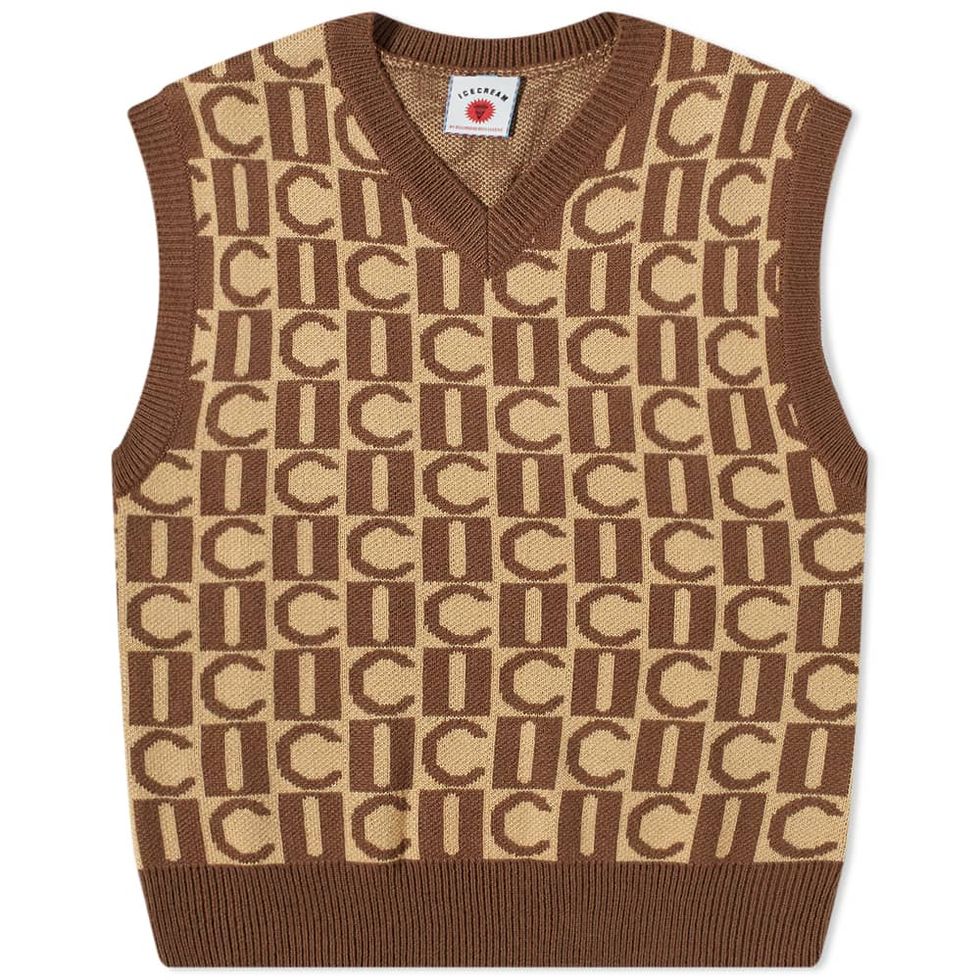Autumn New Checkerboard V-neck Knitted Sweater Vest Men and Women