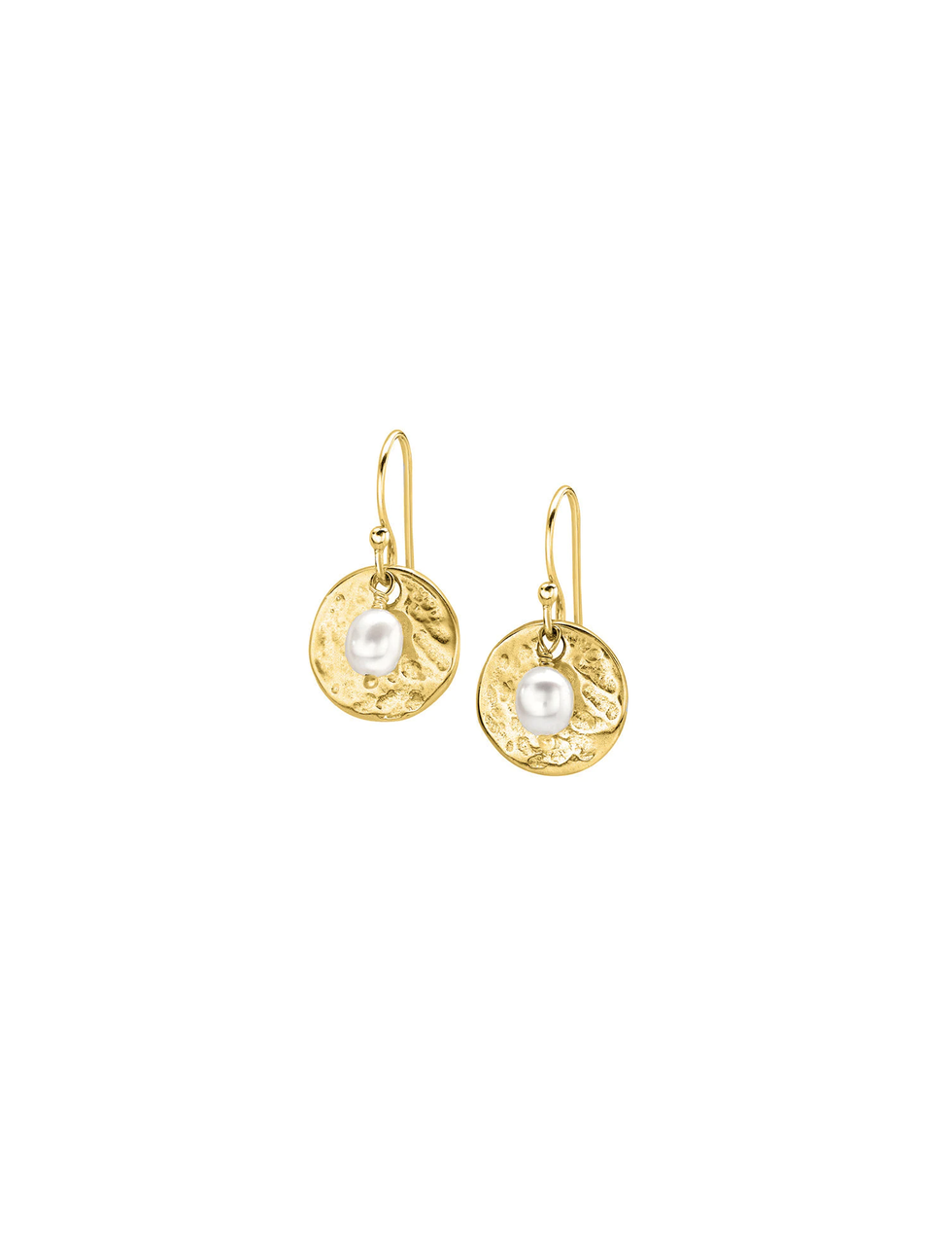 Hammered Disc & White Freshwater Pearl Nomad Earrings, from £98