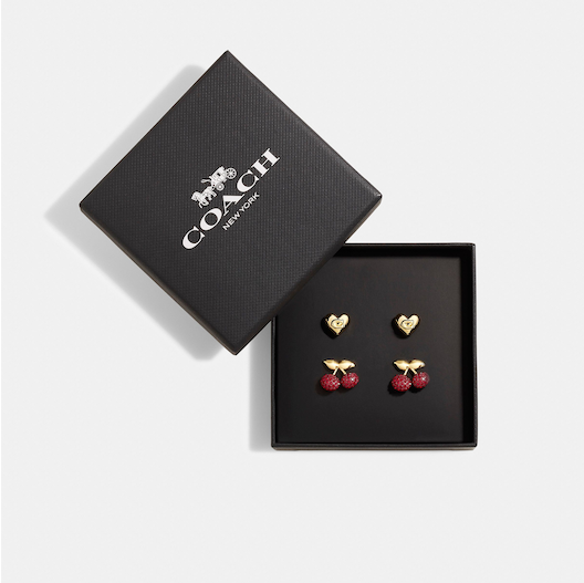 Pavé Cherry and Heart Stud Earrings Set