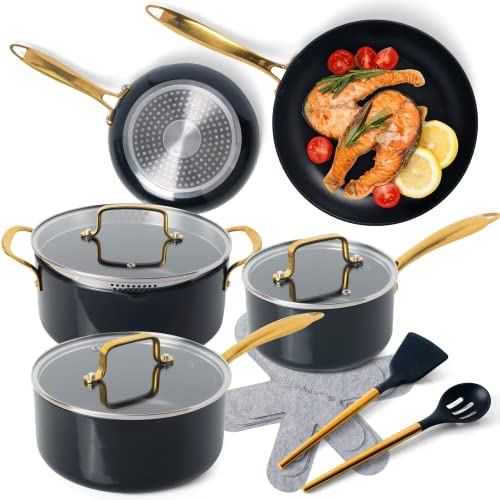 Styled Settings Black and Gold Nonstick Cookware Set