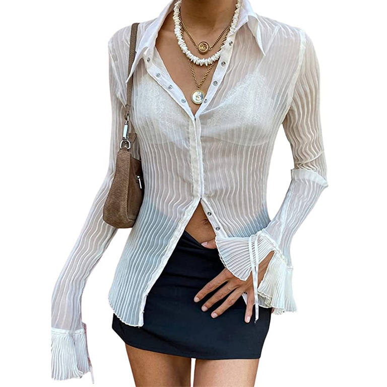 Sheer Button-Up Blouse 