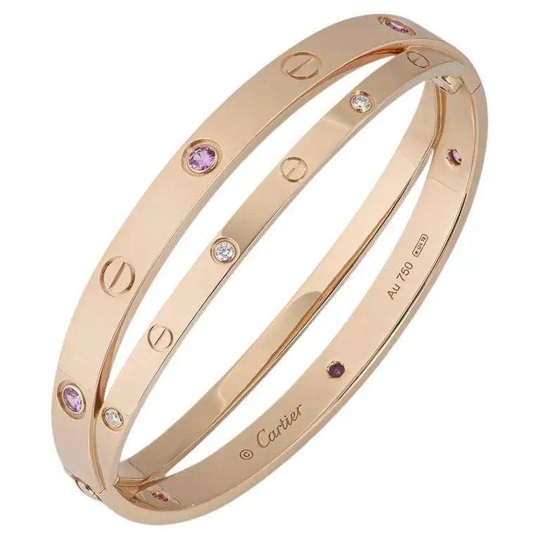 Cartier Rose Gold Half Diamond & Pink Sapphire Love Bracelet