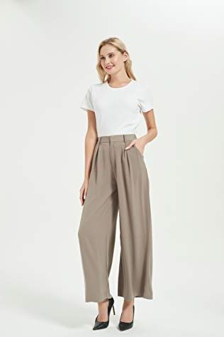 Women's Casual High Waisted Pleated Wide Leg Palazzo Pants Trousers