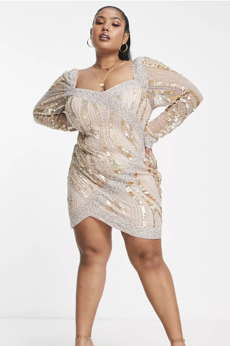 ASOS LUXE Curve Embellished Wrap Mini Dress 