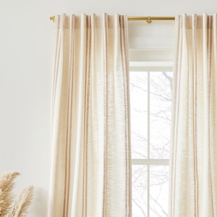 Textured Luxe Stripe Linen Curtain - Sand