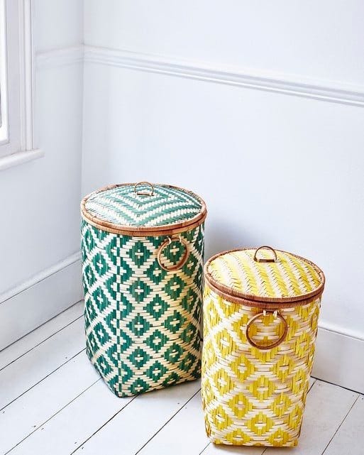 Woven Yellow Bamboo Laundry Basket