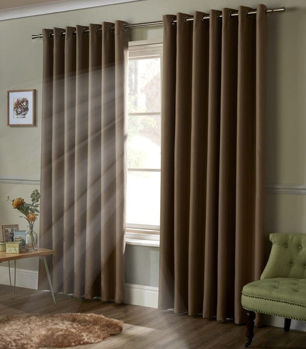 Blackout Ready Made Eyelet Curtains Beige