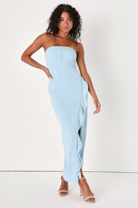 Light blue strapless gown sale