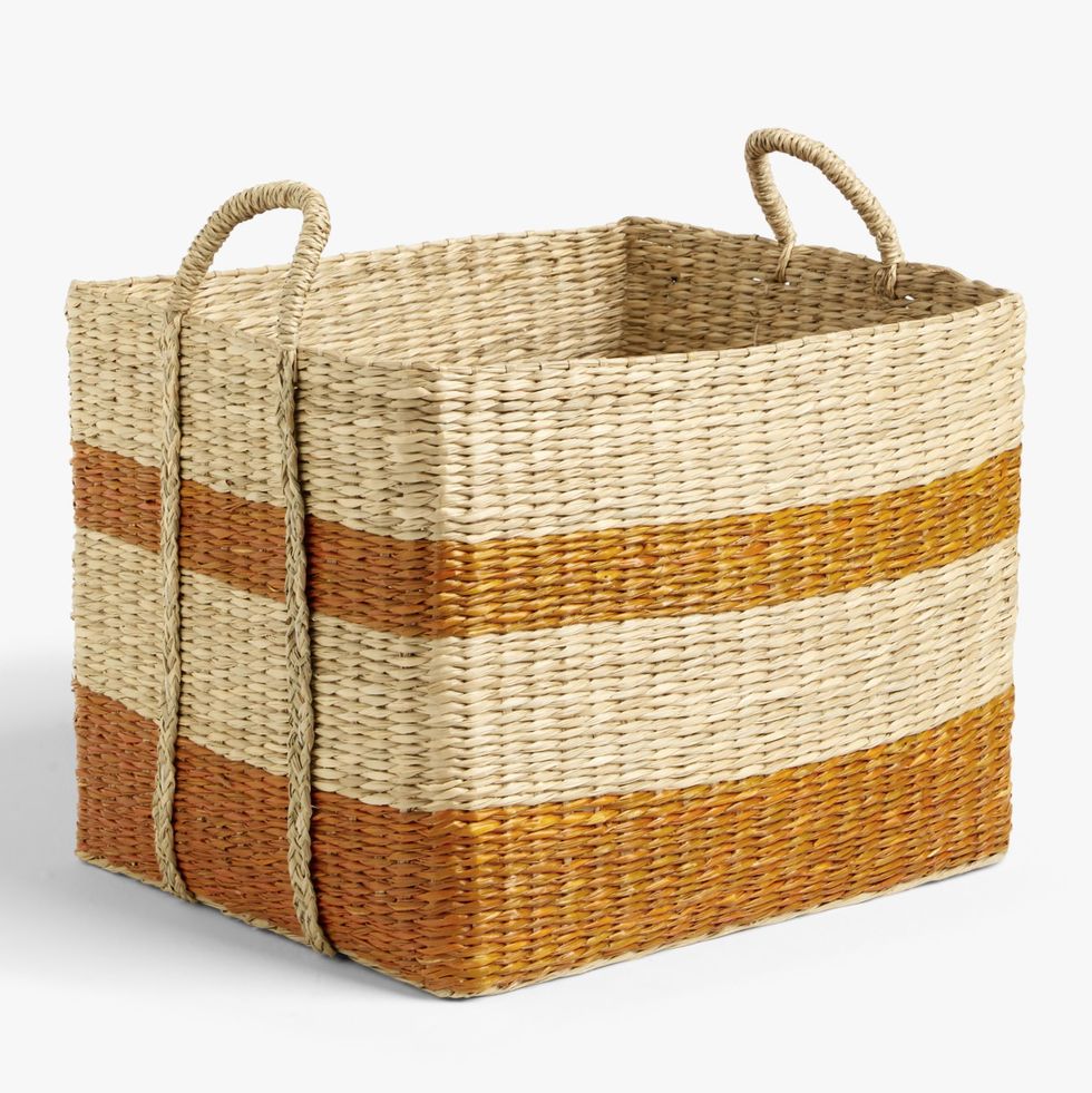 Slouchy Seagrass Square Storage Basket, Natural/Terracotta