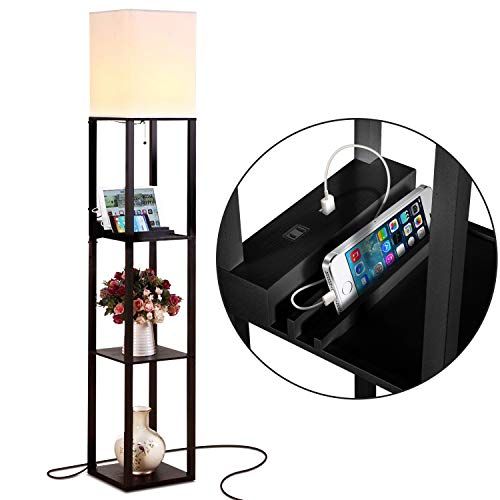Modern Shelf Floor Lamp with Charging Ports