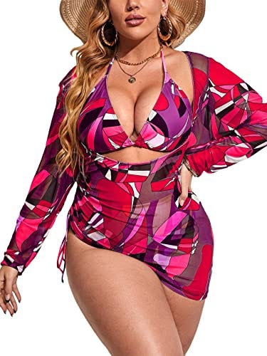 Romwe Women's Plus Size 2 Piece Bikini Swimsuit Mesh Front High Waist  Bathing Suit, Burnt Orange, X-Large Plus : : Clothing, Shoes &  Accessories