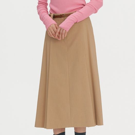 Pleated Midi Skirt - Beige