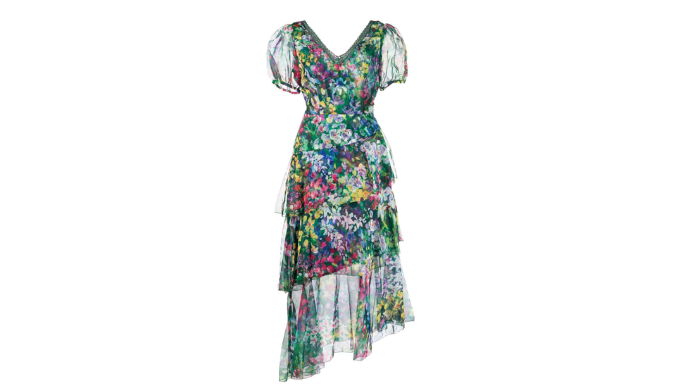 Marchesa Notte floral-print asymmetric dress
