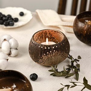 Coconut Shell Tea Light Holder Set