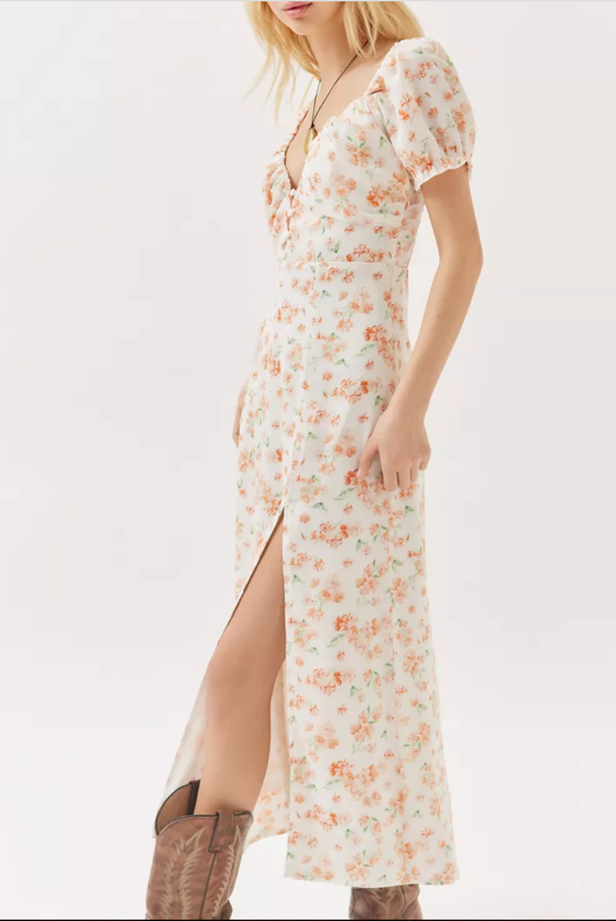 Kiss the Sky Floral Side-Slit Midi Dress