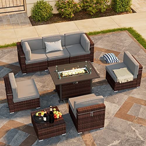8-Piece Outdoor Sectional with Gas Fire Pit Table