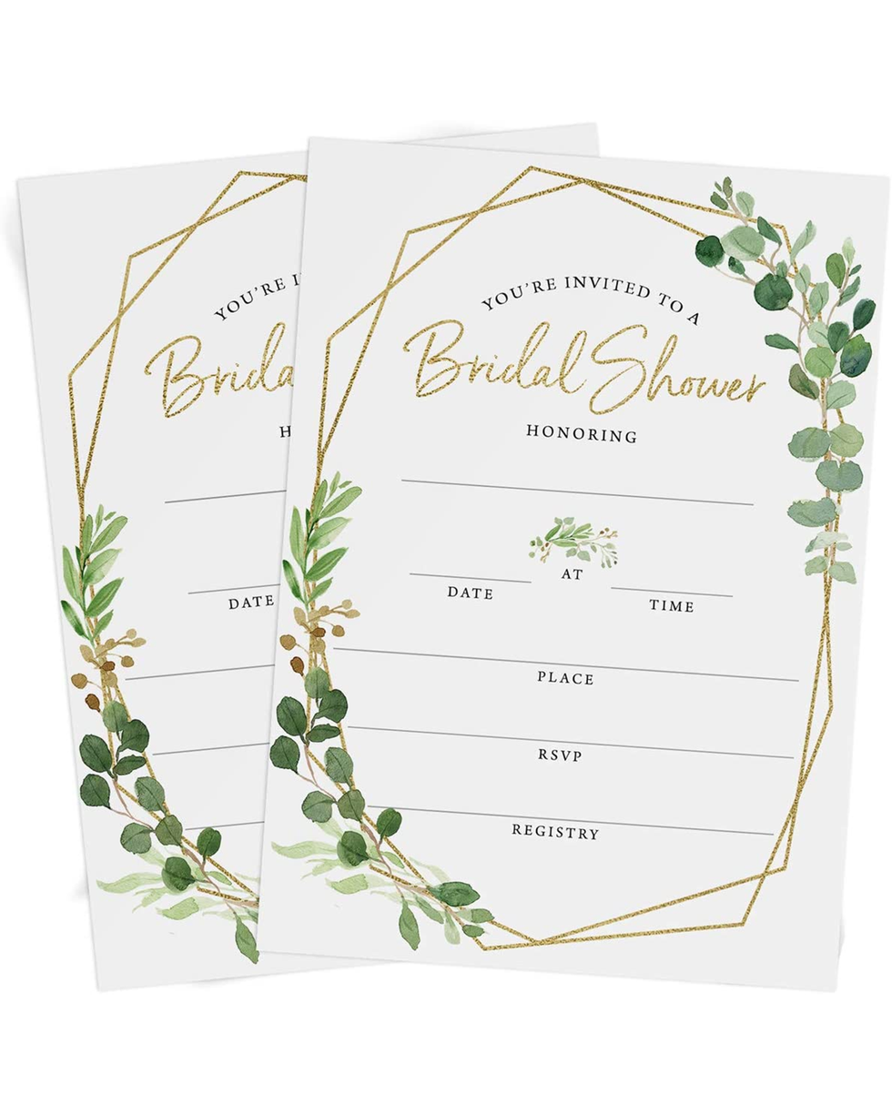 Bridal Shower Invitations and Envelopes, Greenery, Set of 25