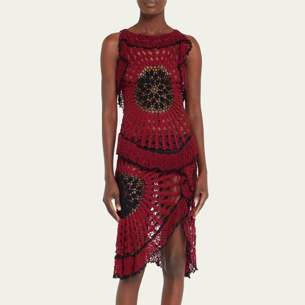 Crochet Flounce-Trim Dress